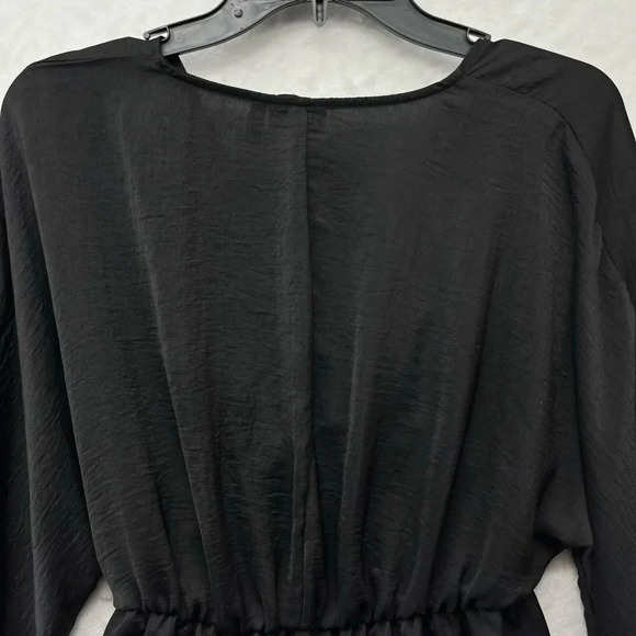 ASOS Blouse Womens 0 Black V Neck Peplum Elastic Back Waist Long Sleeve Pullover - Picture 10 of 12